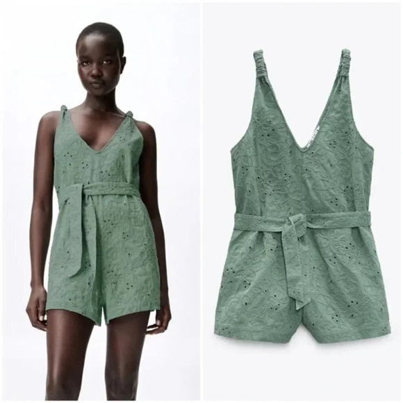 Zara Green Lace Jumpsuit - Picture 2 of 9